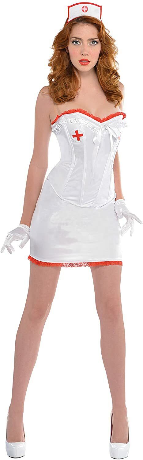 Sexy Nurse Fancy Dress Costume - Adult Medium Size 10-12 - Hat Dress Gloves Fun